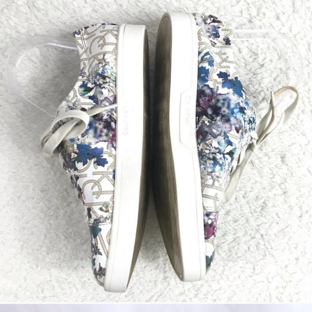 COPY - Calvin Klein Imilia Logo Floral White Leather and Flower Trainers Sneake…